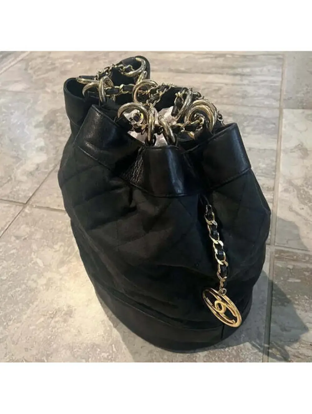 Chanel Black Canvas CC Chain Bucket Bag - Made in Italy - Rare Piece